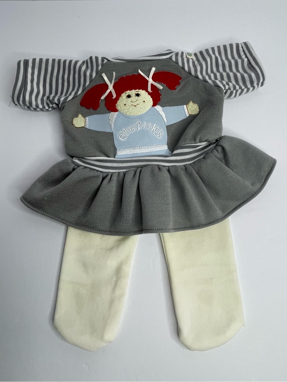 Vtg 1985 Cabbage Patch Kids Grey Portrait Dress & Tights Outfit #511K Coleco